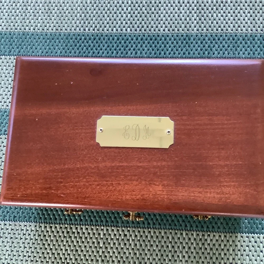 Vintage Wooden Jewelry Box Chest Cherry Finish Brass Hardware 2-Tier Organizer